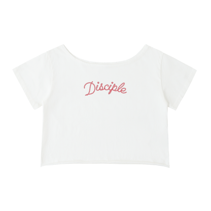 Disciple Off-Shoulder Rolled Hem Cotton T-Shirt