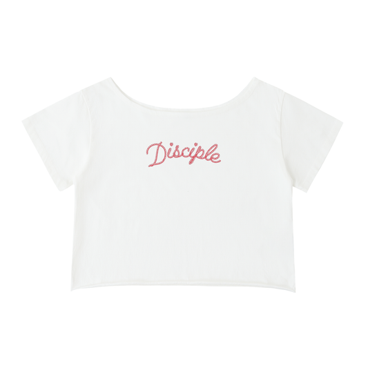 Disciple Off-Shoulder Rolled Hem Cotton T-Shirt