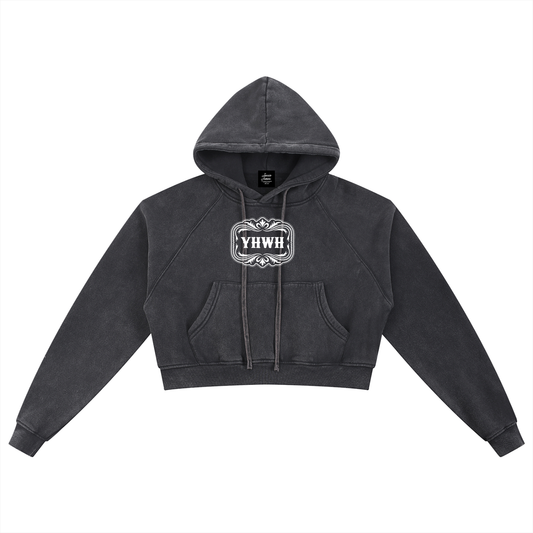 YHWH Snow Washed Cropped Hoodie